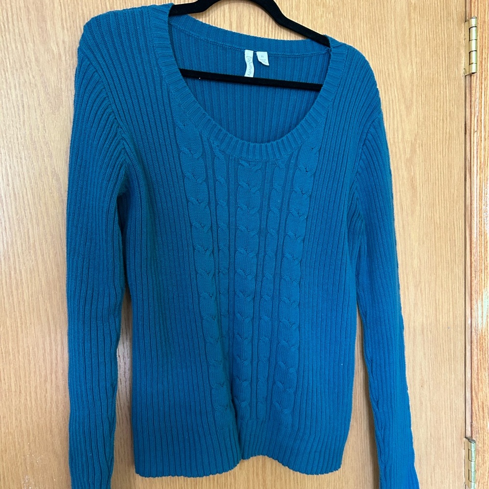 Excellent Condition Relativity Woman’s Teal Cable-Knit Scoop Neck Sweater XL